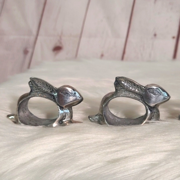 Vintage Pewter Silver Tone Rabbit Bunny Napkin Ring Set of Four Witchy Easter - Picture 13 of 17